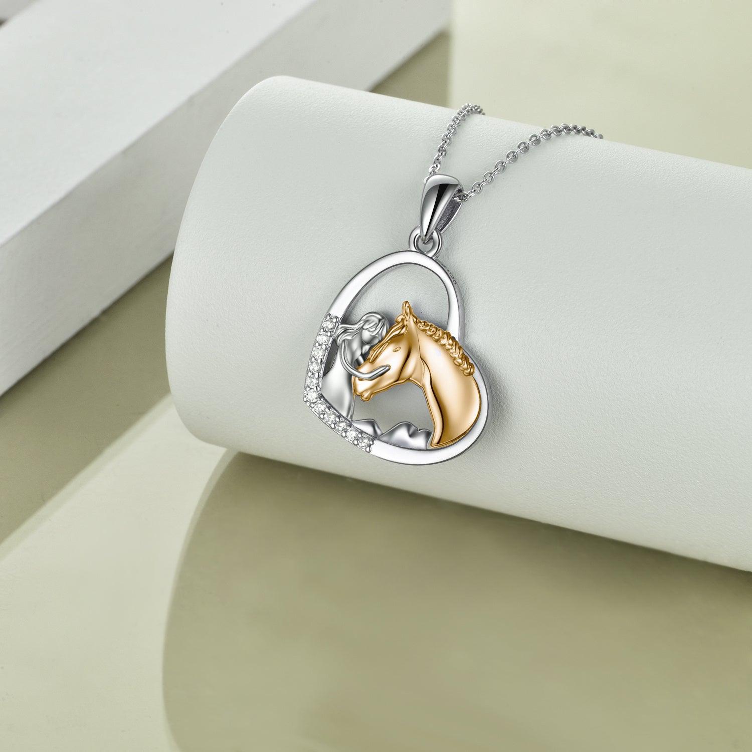 Sterling Silver Girls Embrace Horse Heart Pendant Necklace for Women Girls - Nioor