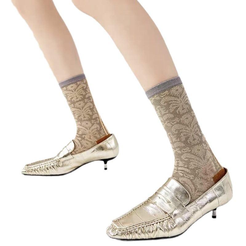 Printed Roll Grass Pattern Mid-calf Socks - Nioor