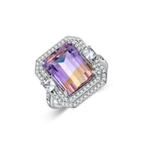 Sterling Silver Purple Crystal Birthstone Amethyst Adjustable Ring - Nioor