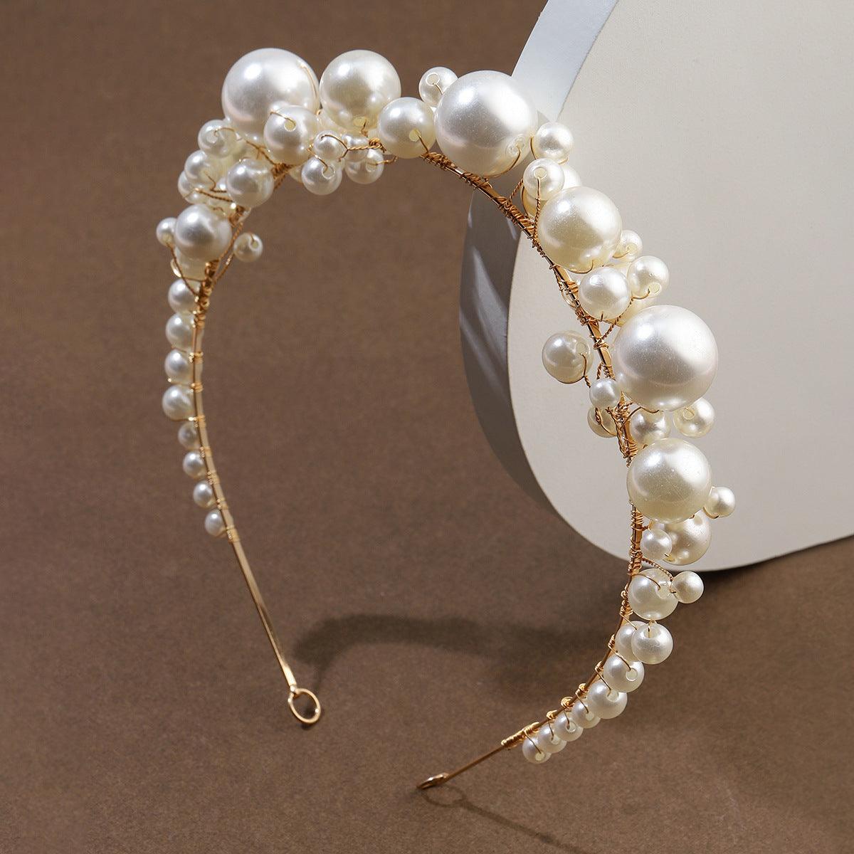 Retro Bridal Headdress Simple Pearl Headband - Nioor