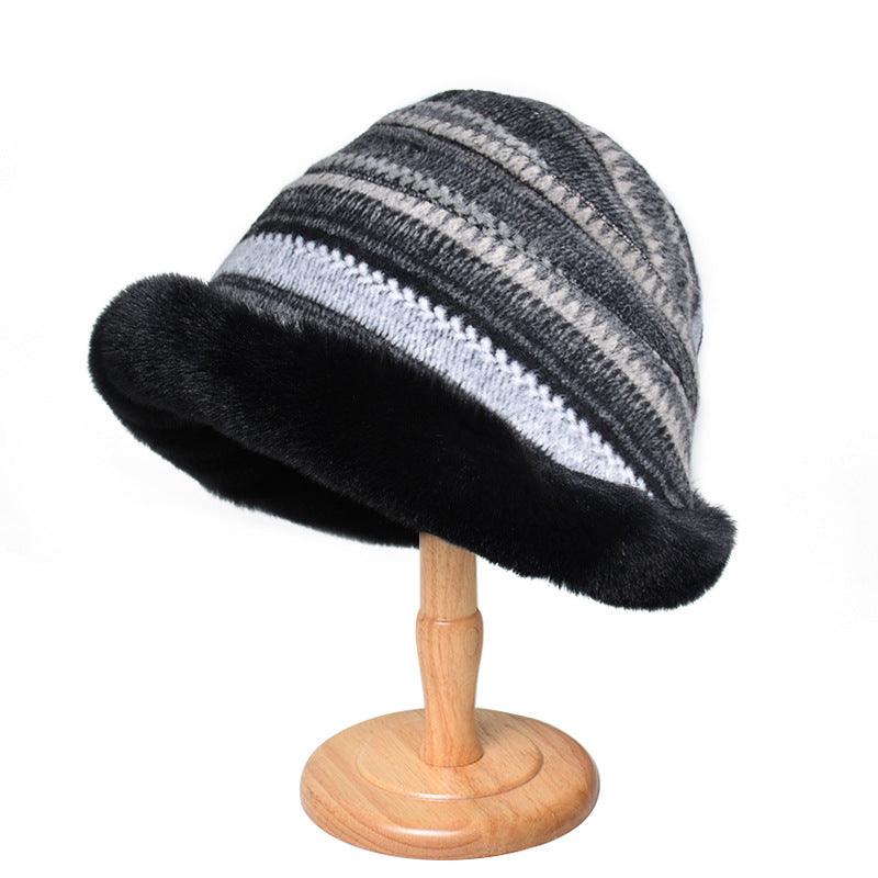 Houndstooth Ethnic Style Warm Thickened Bucket Hat - Nioor