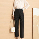 Women's High Waist Straight Leg Skinny Draped Western Pants - Nioor