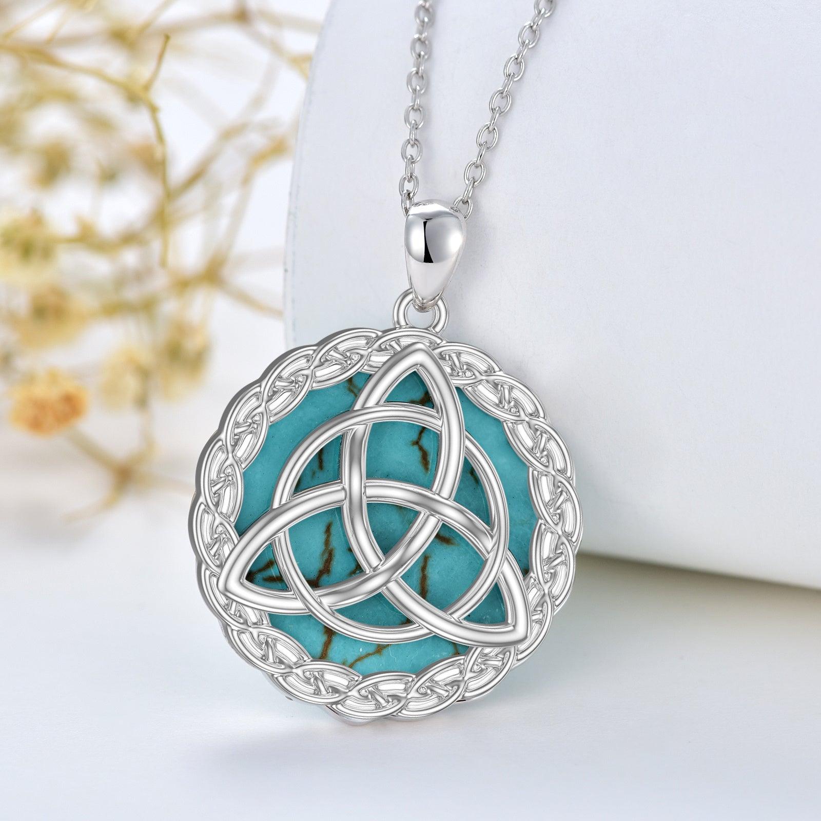 Celtic Necklace 925 Sterling Silver with Genuine Turquoise Trinity Knot Pendant Good Luck Irish Jewelry Gifts for Women - Nioor