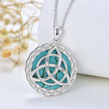 Celtic Necklace 925 Sterling Silver with Genuine Turquoise Trinity Knot Pendant Good Luck Irish Jewelry Gifts for Women - Nioor