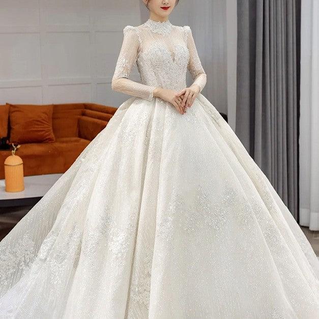 Long Sleeve French Vintage Light Wedding Dress Bride - Nioor