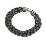 S925 Sterling Silver Men's Vintage Hand-woven Double Braid Three-strand Horse Tail Bracelet