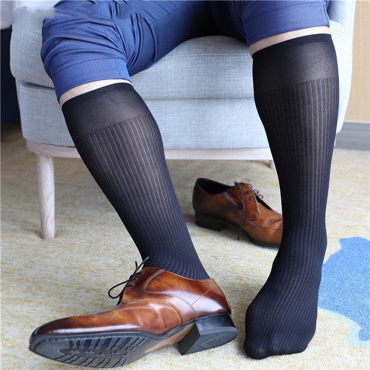 Men's Straight Slimming Stripes Soft Nylon Stretch Socks - Nioor