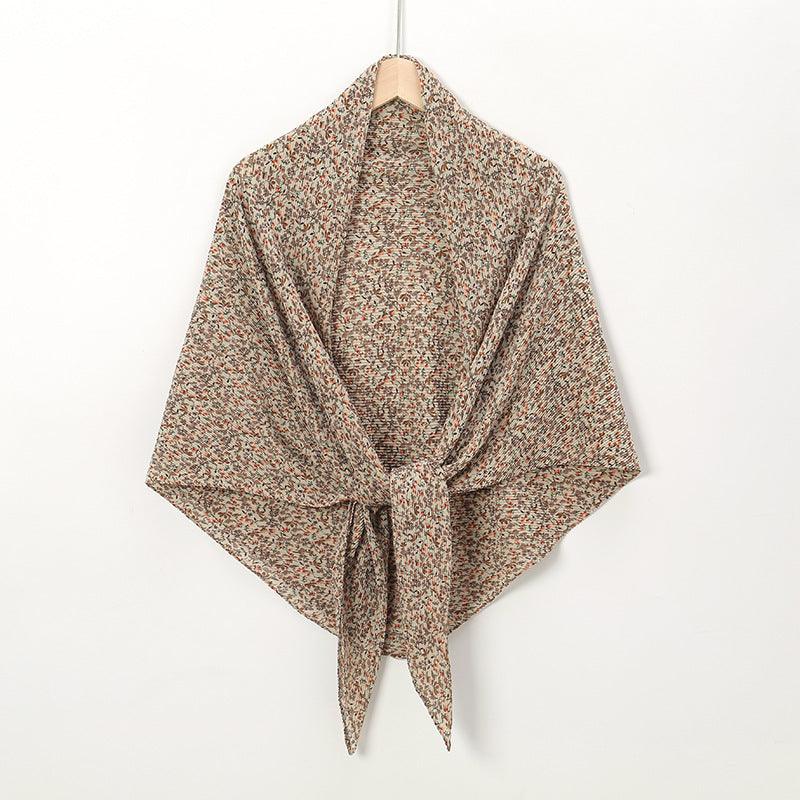 Pearl Chiffon Printed Square Scarf Pleated Scarf - Nioor