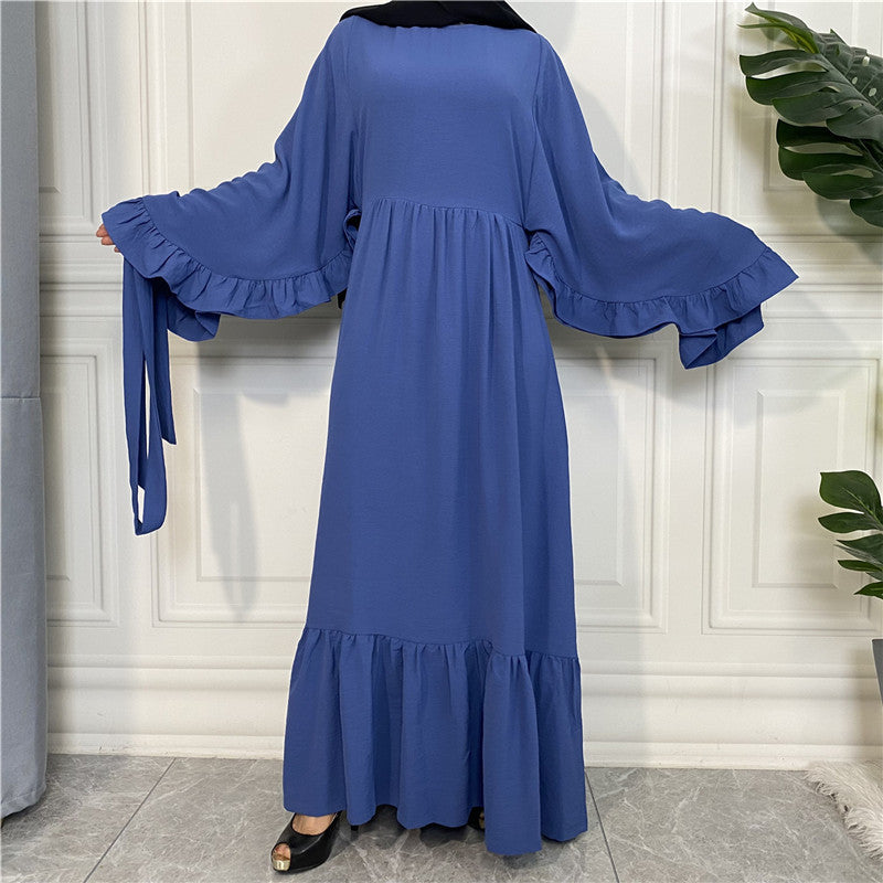 Fashionable Women's Solid Color Patchwork Muslim Dress