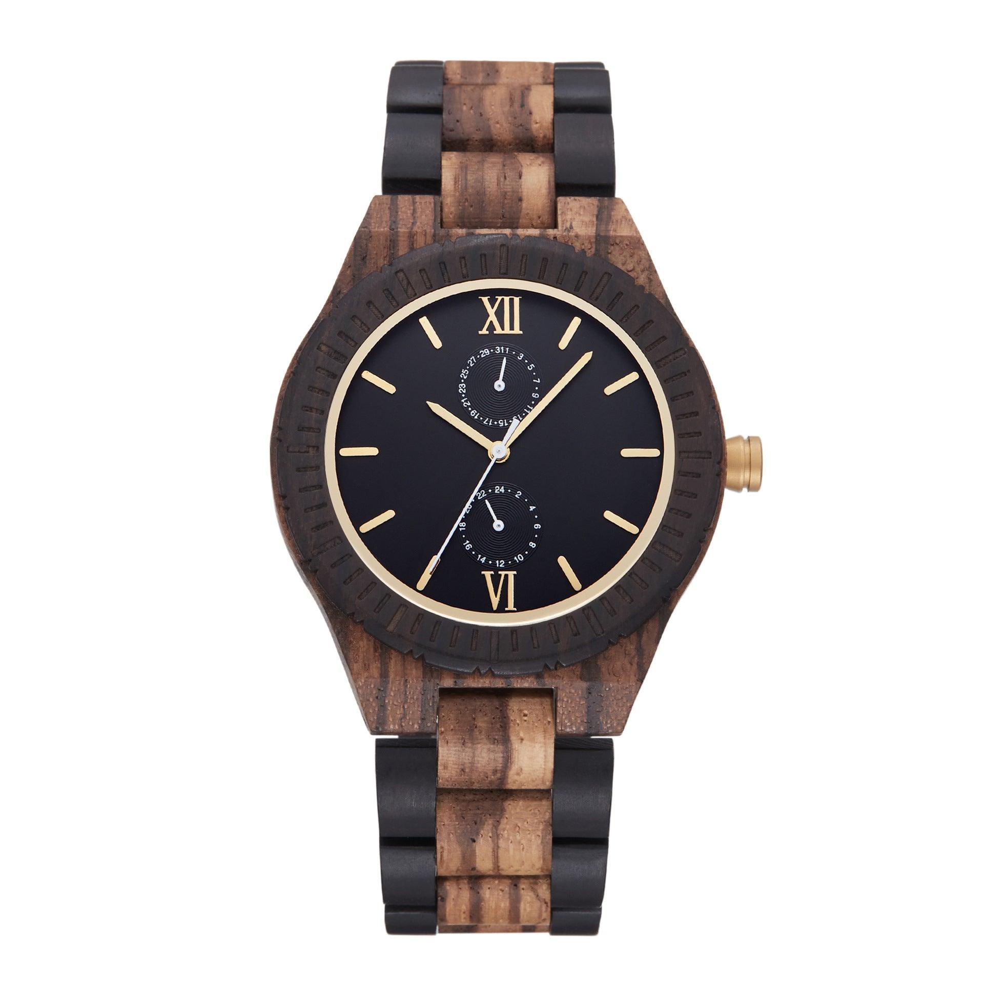 Men's Multi-functional Wooden Watch Quartz Movement - Nioor