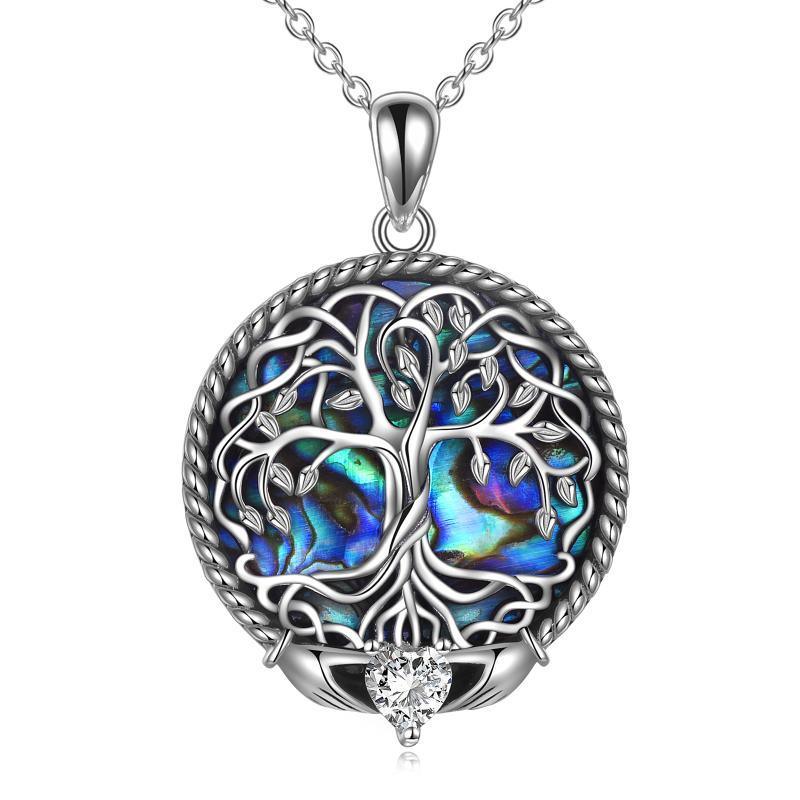 Claddagh Celtic Tree of Life Necklace with Abalone Shell for Women Sterling Silver - Nioor