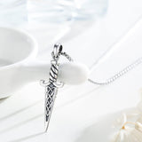 Silver Celtic-style Double-Edged Dagger Retro Pendant Necklace Irish Jewelry Gift - Nioor