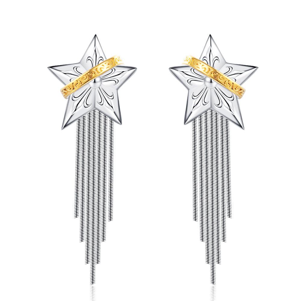 925 Sterling Silver Earrings Design Tassel Niche Five-pointed Planet - Nioor