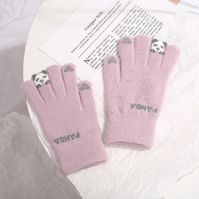 Knitted Gloves Touchscreen Winter Cute Panda Warm Goves For Cycling Women - Nioor