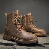 Men's High-top British Platform Work Shoes Leather Boots Retro Cycling Boots - Nioor