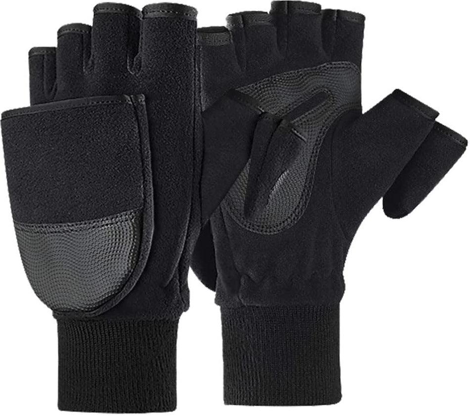 Warm Half Finger Clamshell Sports Riding Touch Screen Non-slip Polar Fleece Gloves - Nioor