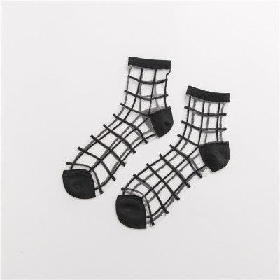 Spring And Summer New Women's Socks Japanese Style Plaid Ultra-thin Transparent - Nioor