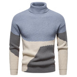 Men's Knitted Color Block Turtleneck Sweater - Nioor