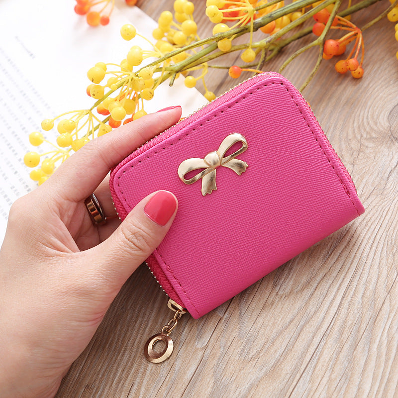 New Solid Color Bow Women's PU Leather Zipper Wallet