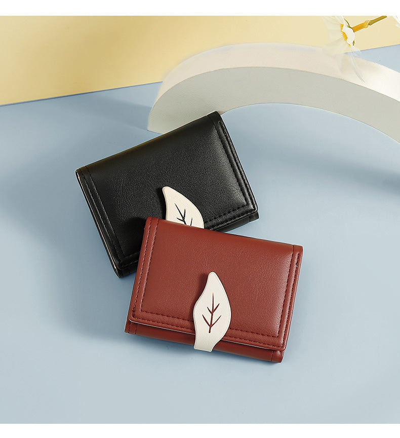 Fashion Folding Short Women's Creative Color Contrast Leaf Wallet