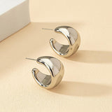 European And American Style Simple Fashion Metal Wide Surface C- Shaped Earrings - Nioor