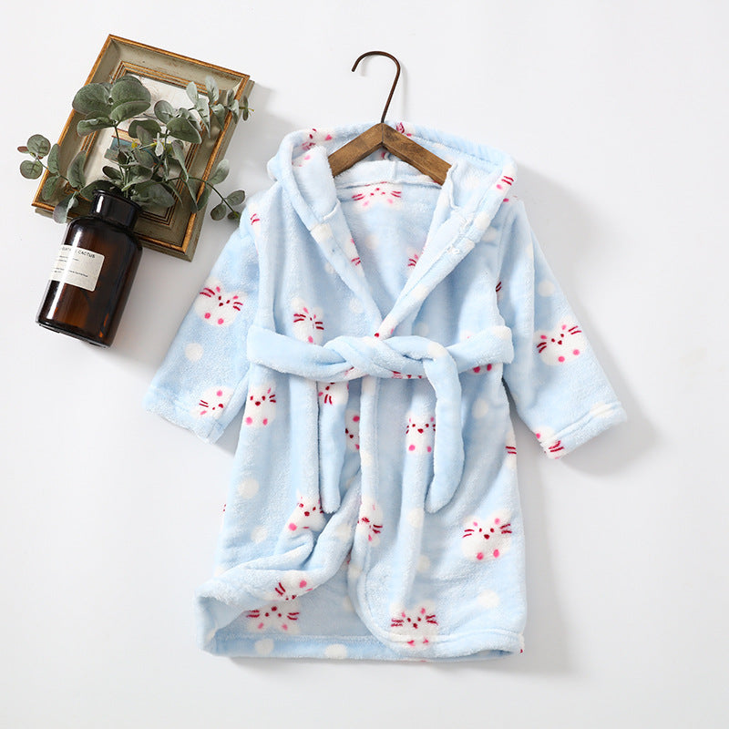 Children Clothing Home Clothes Flannel Men's Women's Hoodie Coral Velvet Night-robe