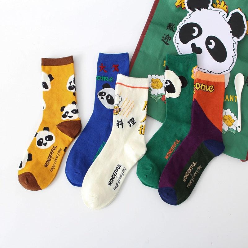 Cute Giant Panda All Cotton Mid-calf Length Combed Cotton High Tube Students' Socks - Nioor