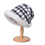 Houndstooth Ethnic Style Warm Thickened Bucket Hat - Nioor