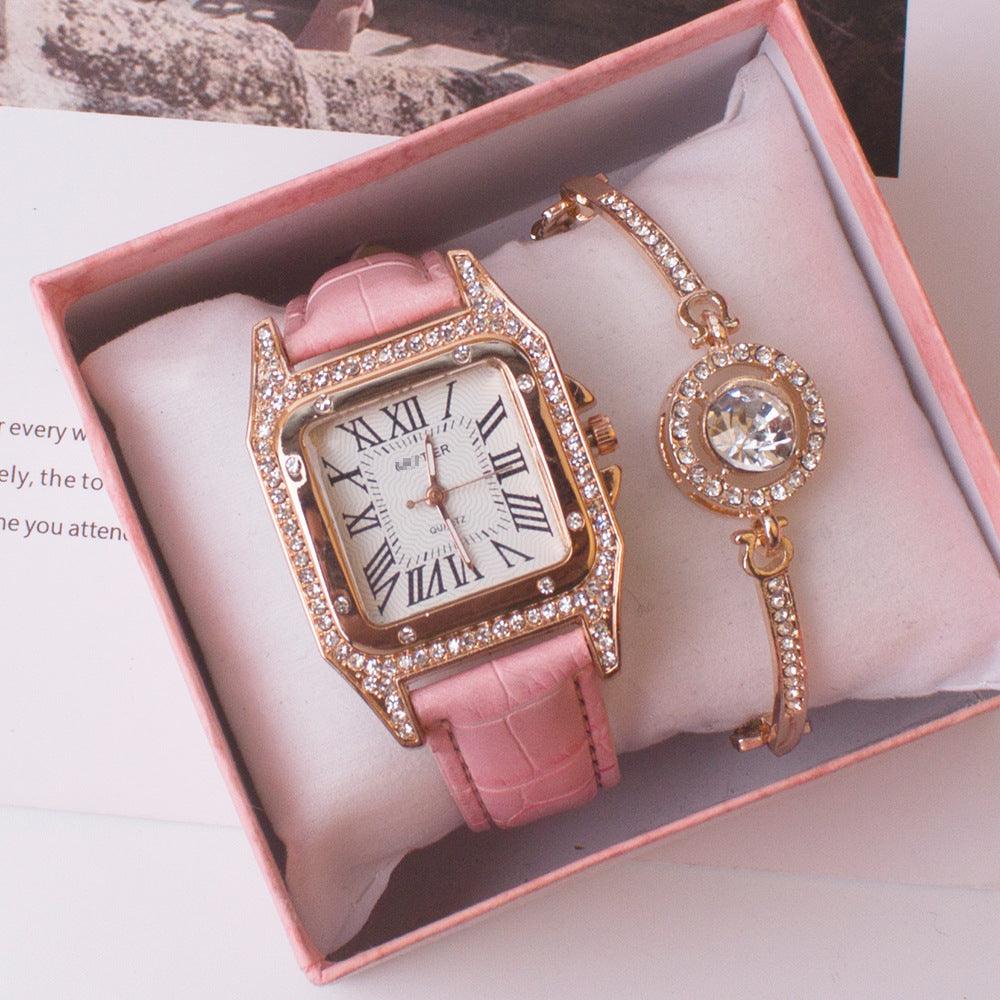 Square Watch Rhinestone Women's Suit - Nioor