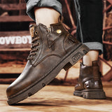 Men's High-top Retro Side Zipper Motorcycle Leather Boots