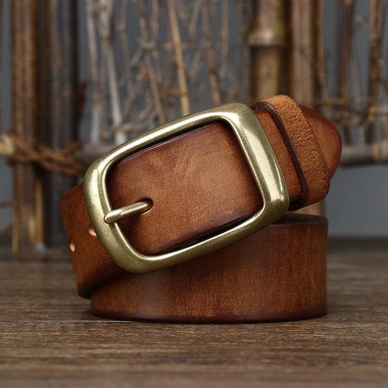 Men's Retro First Layer Pure Cattlehide Pin Buckle Belt - Nioor