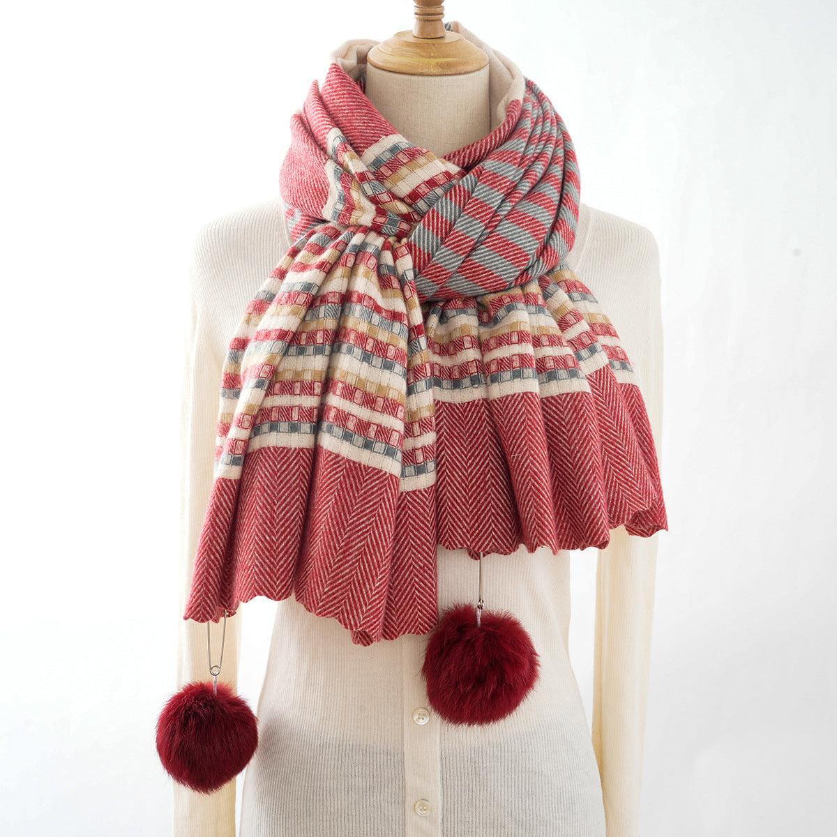 Cashmere Plaid Striped Jacquard Thickened Scarf - Nioor