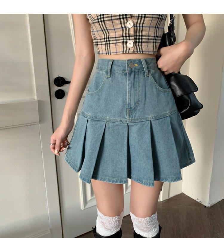 High Waist Hip-wrapped Skirt Pleated Denim Skirt - Nioor