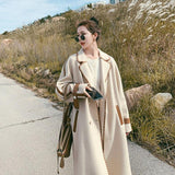 Beige Double-sided WoolWomen's Color Edge Baggy Felt Coat - Nioor