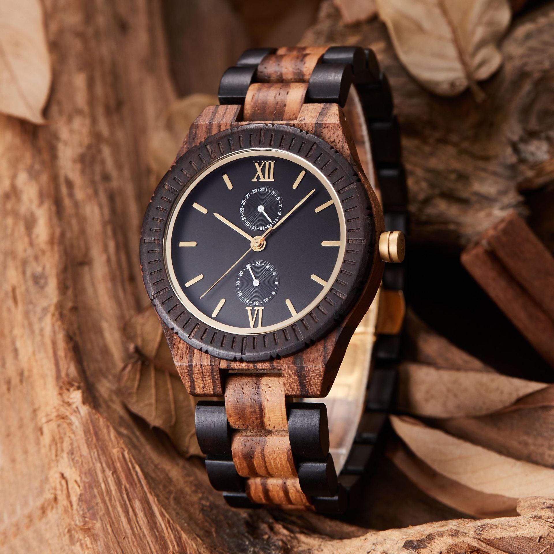 Men's Multi-functional Wooden Watch Quartz Movement - Nioor