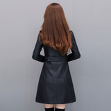 Women's Plus Size Leather Lapel Mid Length Jacket - Nioor