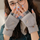 Knitted Plus Fluff Flip Gloves - Nioor