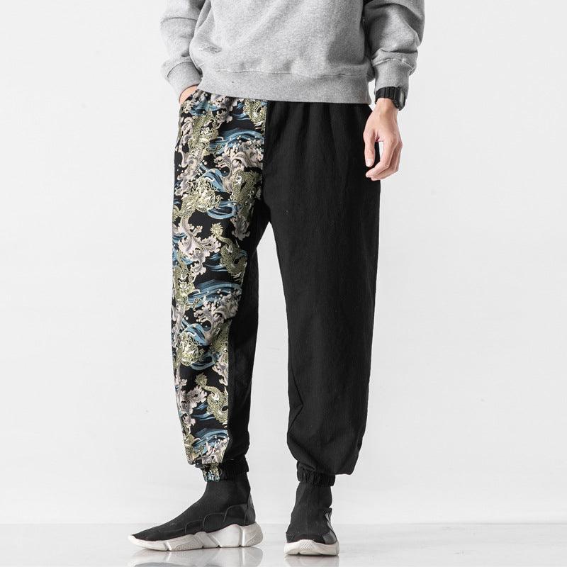 Japanese Vintage Patchwork Print Casual Pants - Nioor