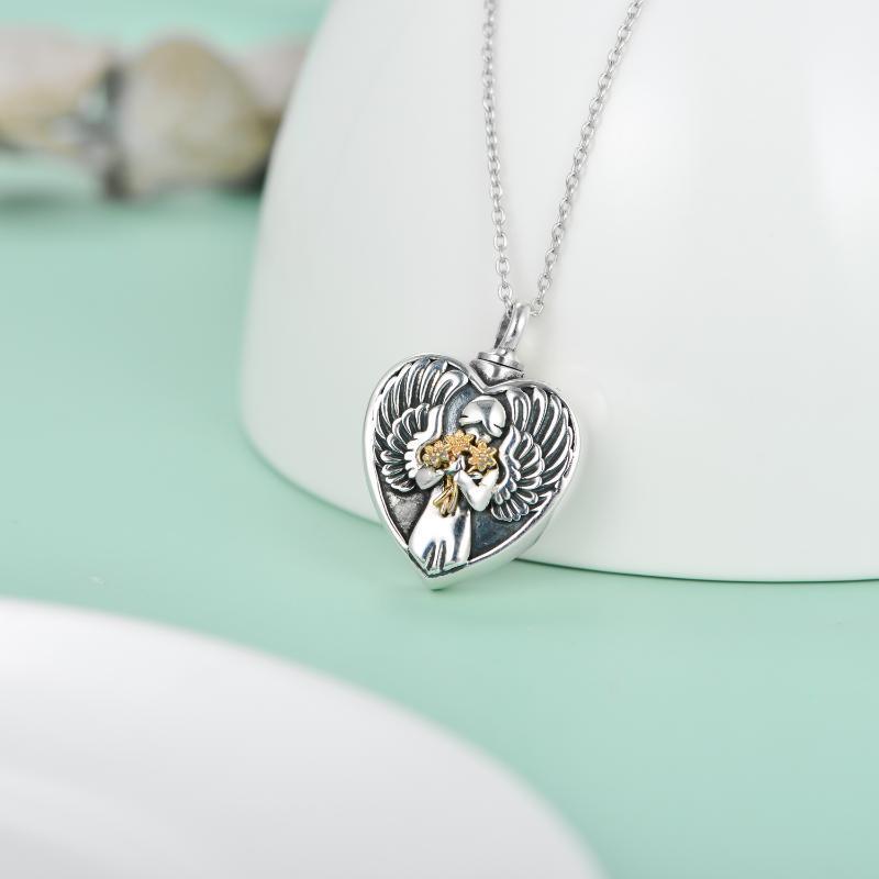 Sterling Silver Angel Cremation Mother Daughter Urn for Ashes Keepsake Memory Necklace - Nioor