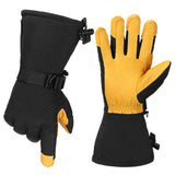 Leather Long Fleece Lined Cold-resistant Warm Gloves - Nioor