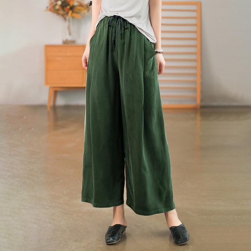 Cuprammonuium Summer New Ice Refreshing Tied Elastic Waist Loose Elegant Casual Pants - Nioor