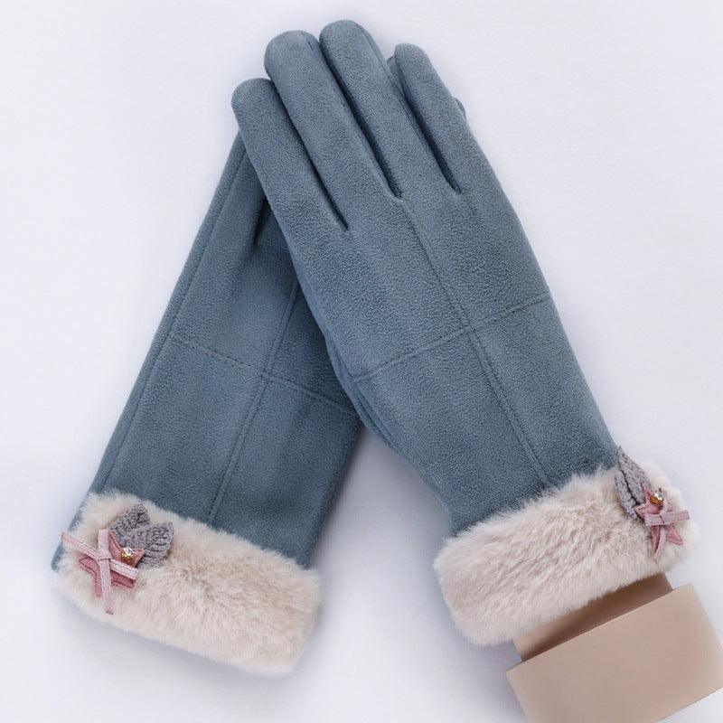 Thermal Gloves N915 Women's Winter Suede Double-layer Velvet Thickened - Nioor