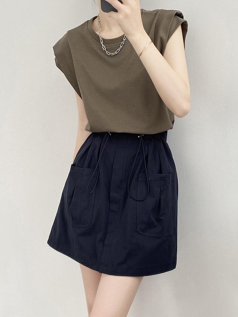 Drawstring Elastic Waist Skirt Large Workwear With Pocket Skirt - Nioor