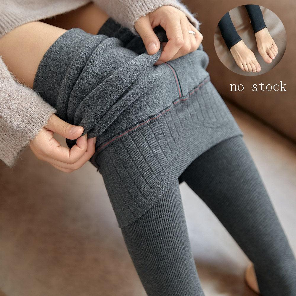 High Waist Stripes Leggings Winter Warm Thick High Stretch Imitation-cashmere Trousers Skinny Fitness Woman Pants - Nioor