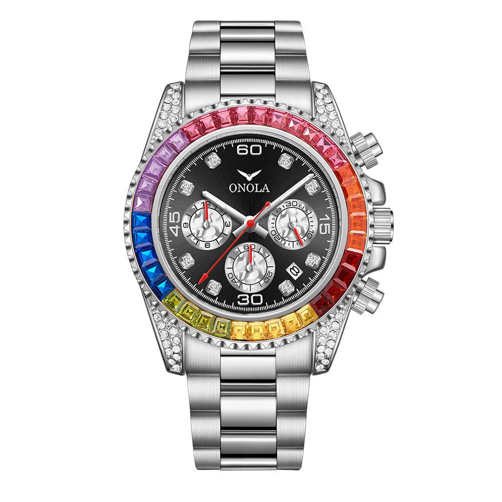 Fashion Business Waterproof Solid Core Fine Steel Band Rainbow Watch - Nioor