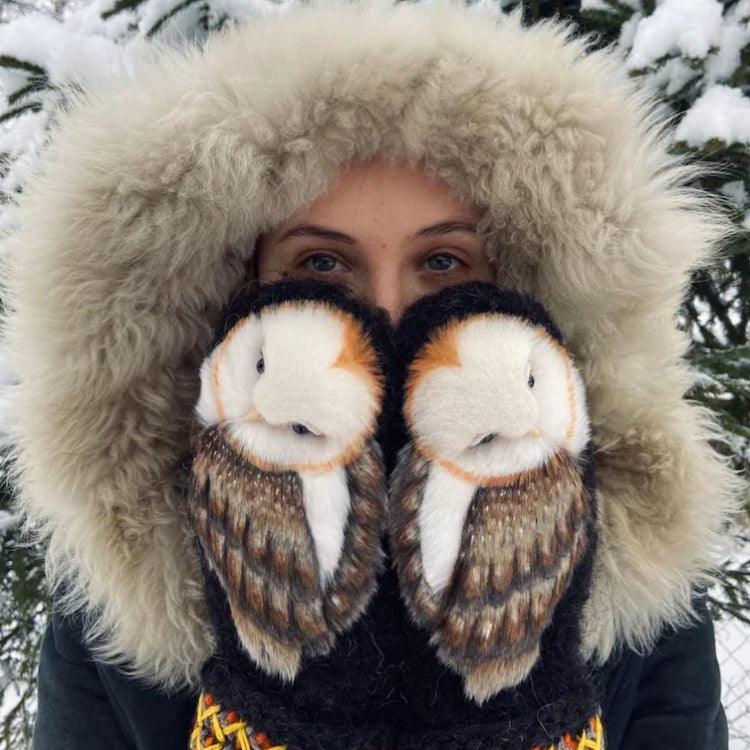 Owls Knitted Wool Gloves Winter Warm Cartoon Gloves For Christmas Gift - Nioor