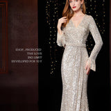 Temperament Banquet Ladies Sequined Annual Meeting Host Long Evening Dress - Nioor