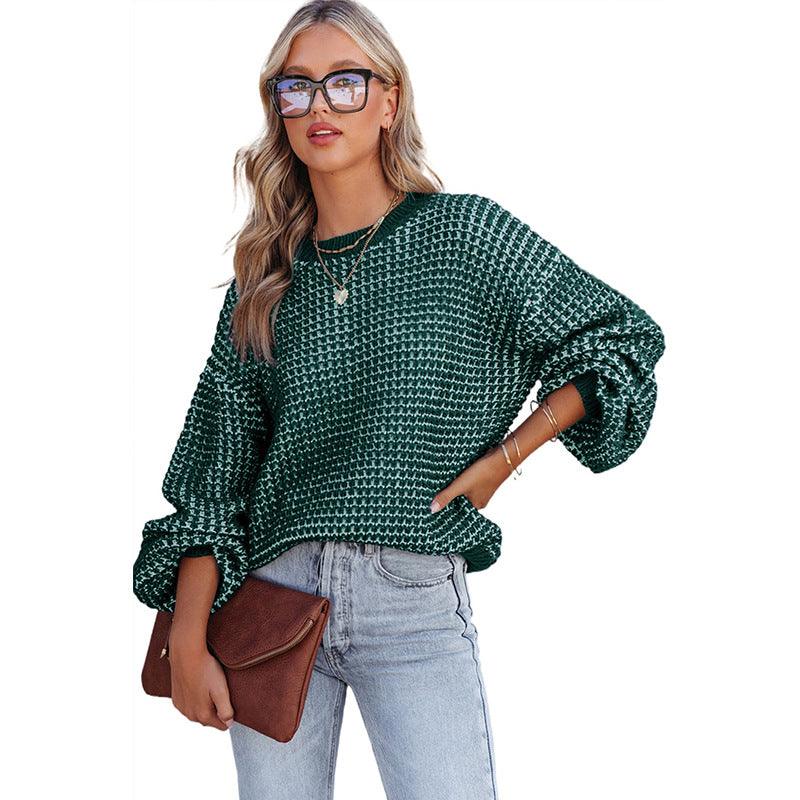 Women's Solid Color Round Neck Off-shoulder Sweater - Nioor