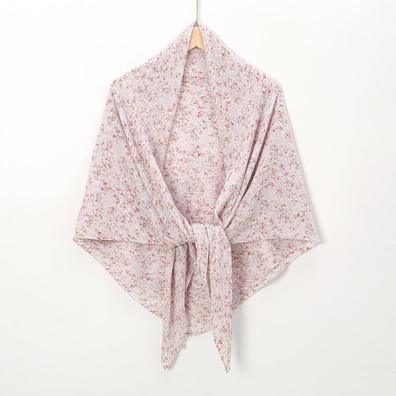 Pearl Chiffon Printed Square Scarf Pleated Scarf - Nioor