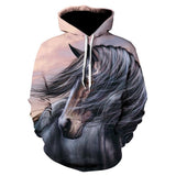 Printed Animal Horse Painting Hoodie Fashion Men Loose Sweater - Nioor